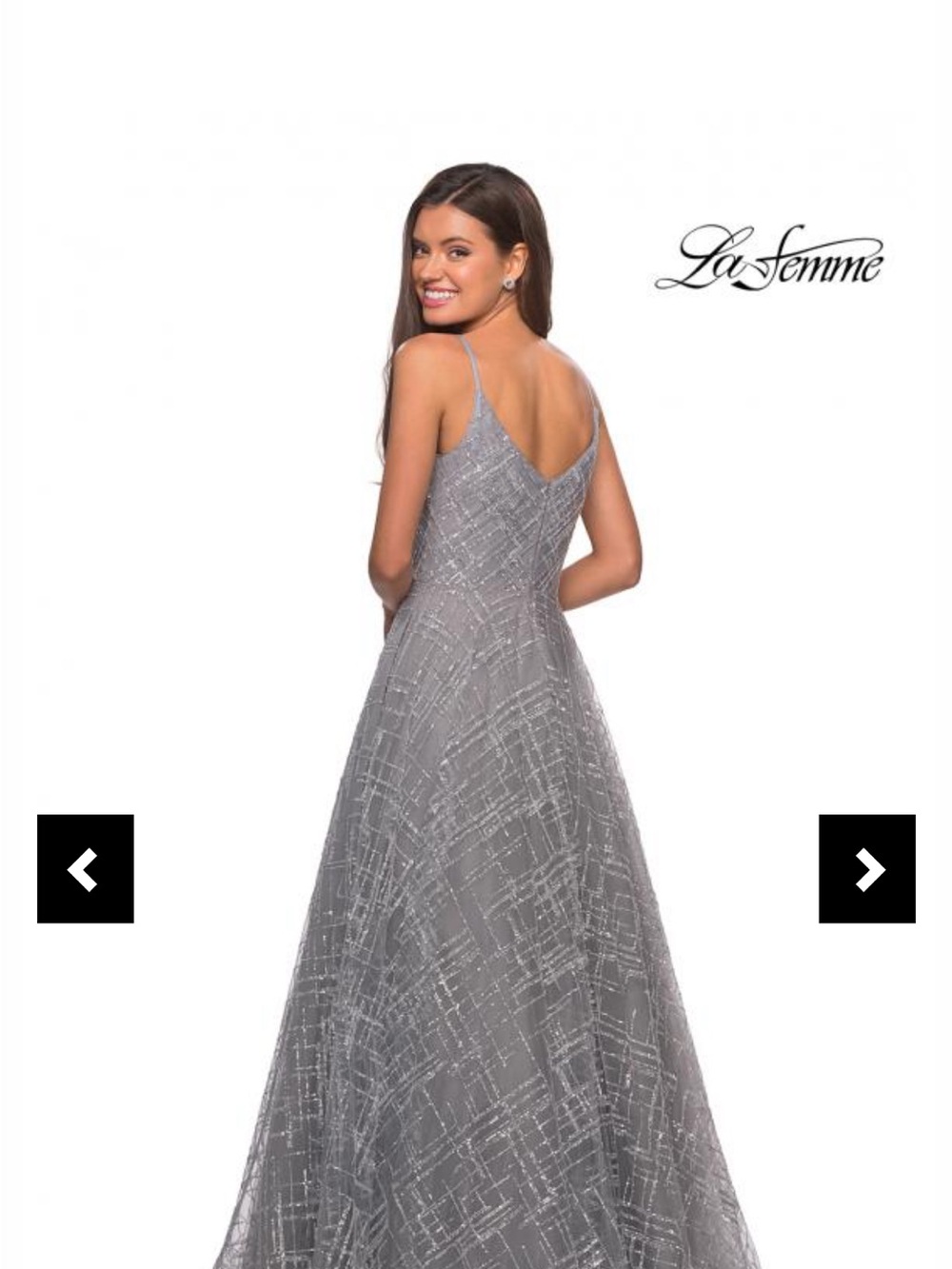 635. La Femme Silver Gray Beaded A-Line Gown